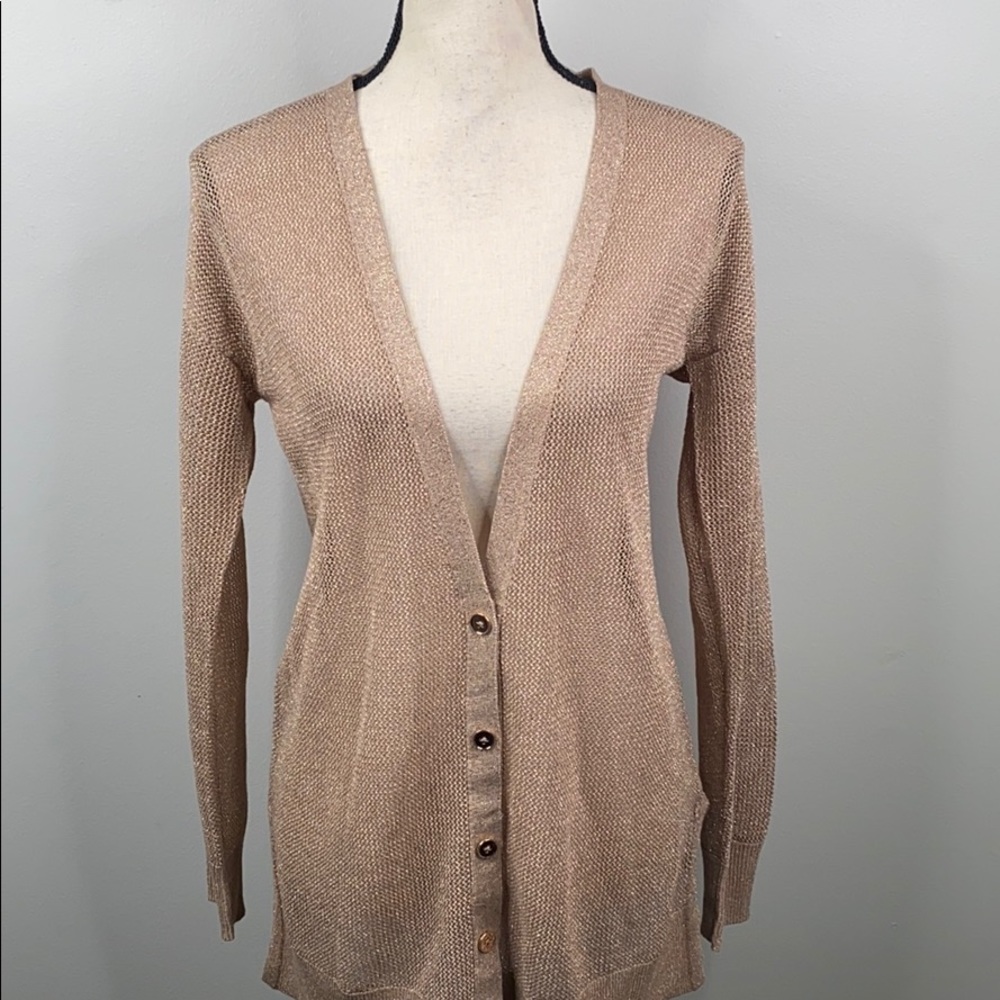White House Black Market gold shimmer cardigan - S - Picture 2 of 8